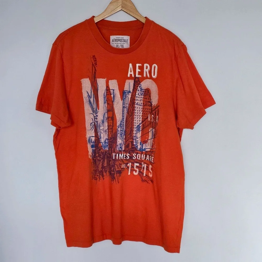 Vintage Y2K 90s Aeropostale T-Shirt Mens Size XL Orange NYC Times Square Graphic